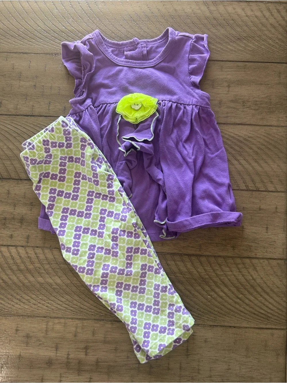 24M Purple Ruffle Baby shirt with Floral Leggings